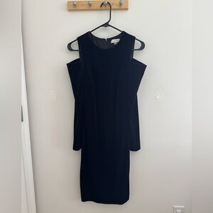 Velvet, black, mock-neck, slit-long sleeved dress